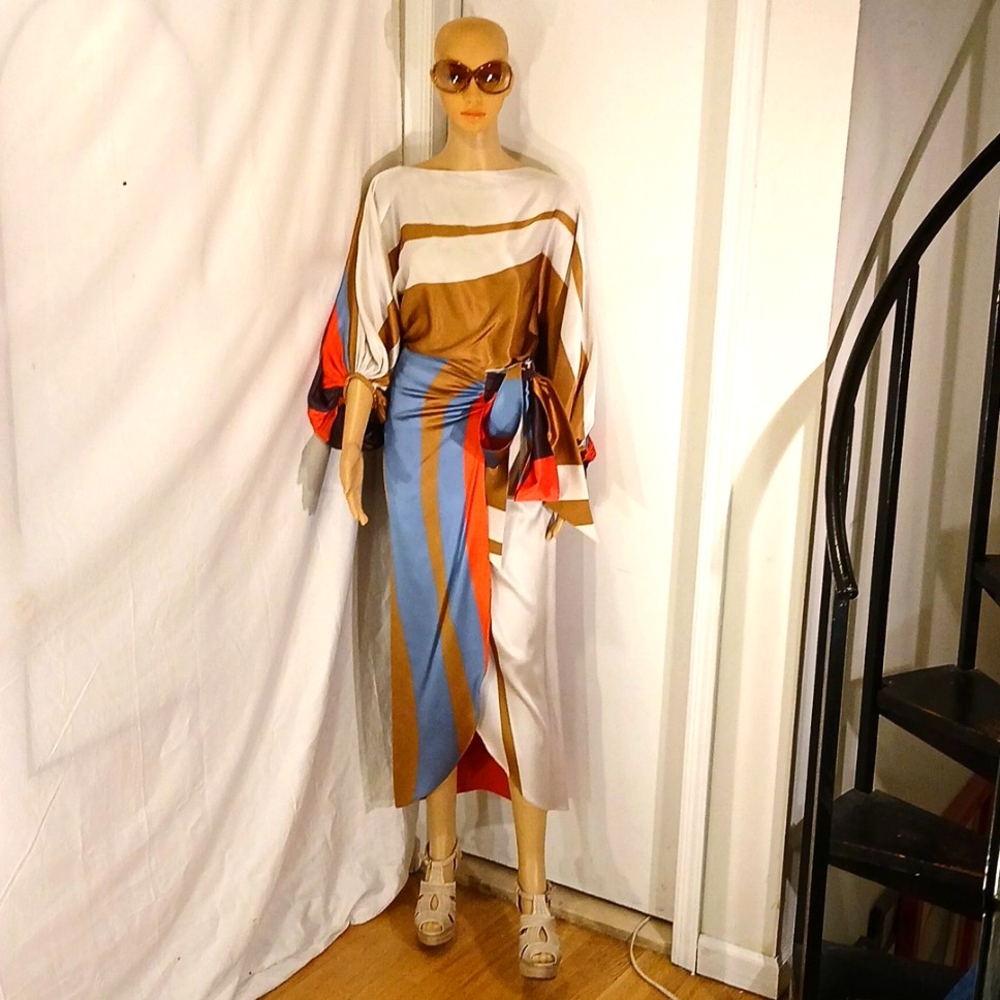 🔥 🔥 Silvia Tcherassi Bellagio Multicolor Silk Blouse/Skirt Suit.